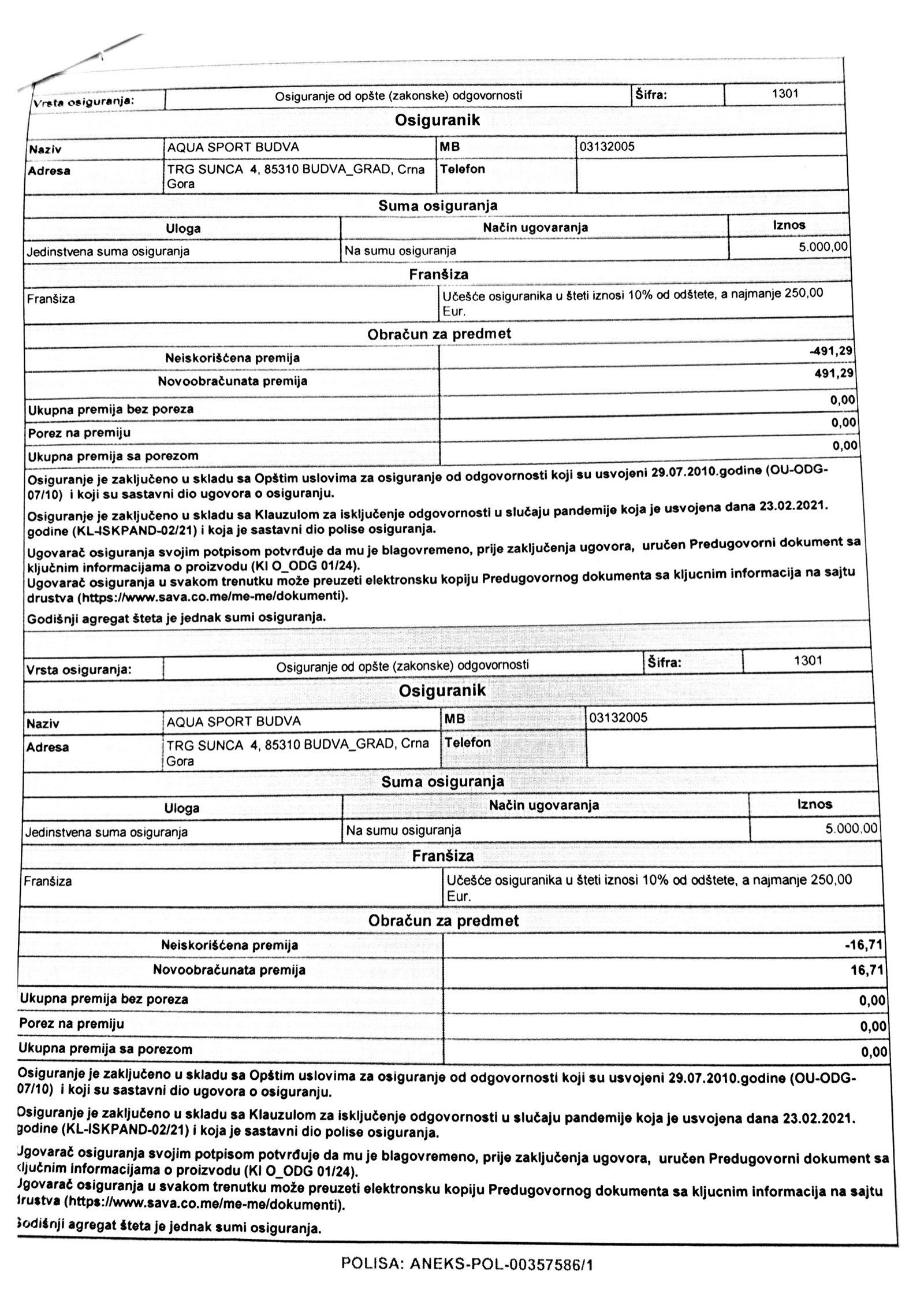 Insurance policy, page 2 of 3