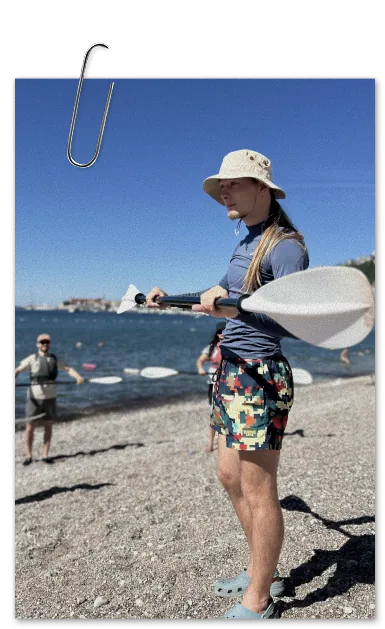 Guide Konstantin Zolotarev — on the water in a kayak